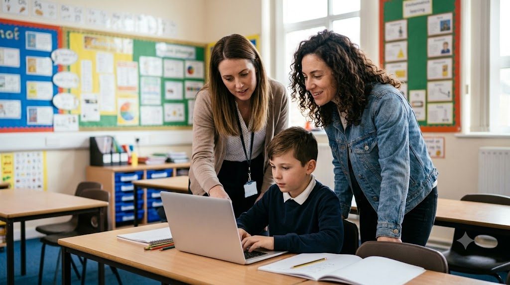 Séance en milieu scolaire, mise en place de l'ordinateur en classe